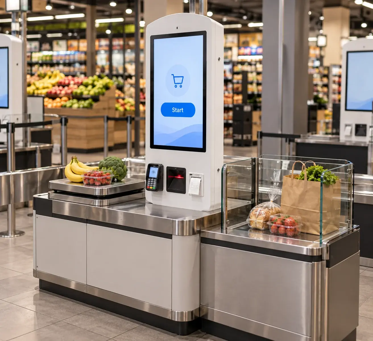 Estação de autoatendimento no supermercado